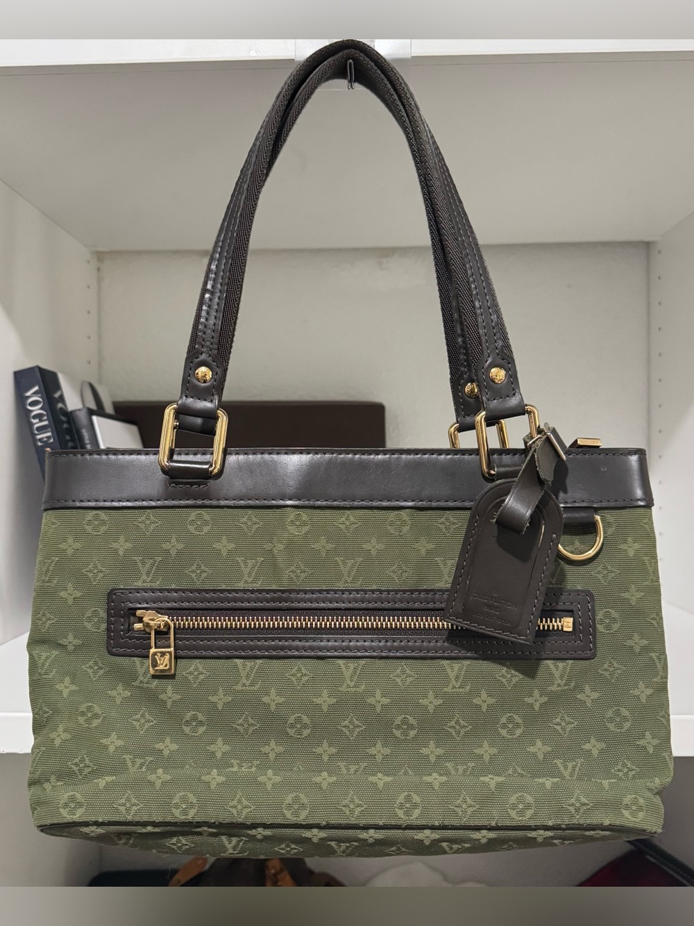 Louis Vuitton Olive Green Monogram Shoulder Bag with Dark Brown Trim
